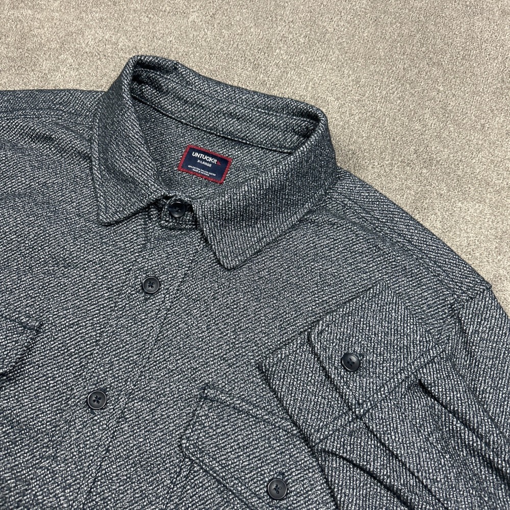 UNTUCKit Mcgwire Shirt Mens XL Navy Long Sleeve Knit Shacket Shirt Jacket Hybrid